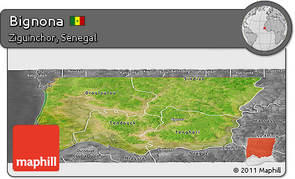 Satellite Panoramic Map of Bignona, desaturated