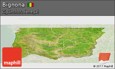 Satellite Panoramic Map of Bignona, lighten