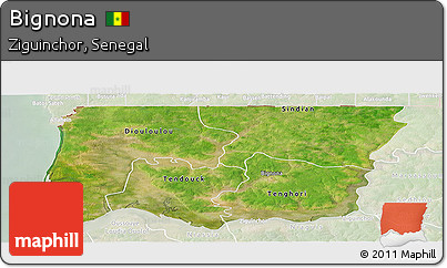 Satellite Panoramic Map of Bignona, lighten