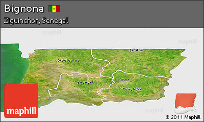Satellite Panoramic Map of Bignona, single color outside