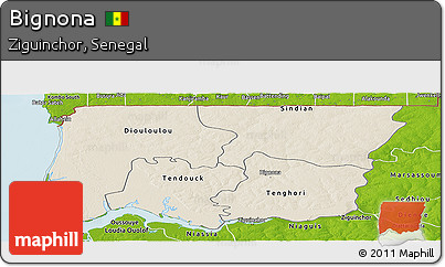 Shaded Relief Panoramic Map of Bignona, physical outside