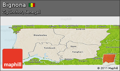 Shaded Relief Panoramic Map of Bignona, physical outside