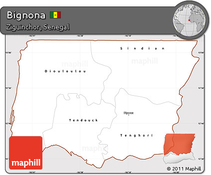 Classic Style Simple Map of Bignona, cropped outside