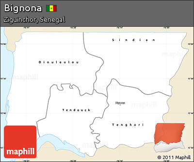 Classic Style Simple Map of Bignona, single color outside