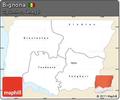 Classic Style Simple Map of Bignona, single color outside