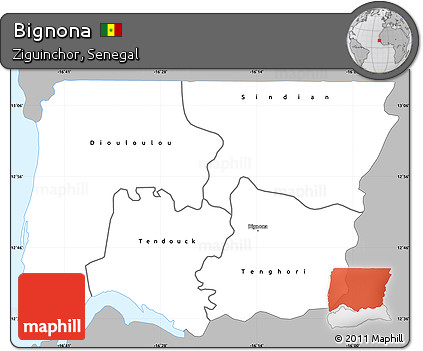 Gray Simple Map of Bignona, single color outside