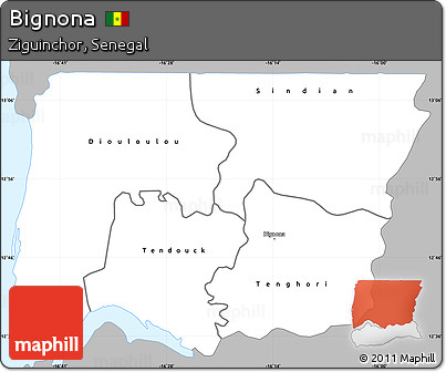 Gray Simple Map of Bignona, single color outside