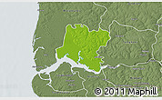 Physical 3D Map of Tendouck, semi-desaturated