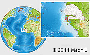Physical Location Map of Oussouye, highlighted country, highlighted parent region