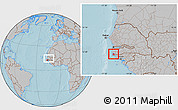 Gray Location Map of Loudia Ouolof, within the entire country, hill shading