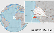Gray Location Map of Loudia Ouolof, highlighted country, highlighted parent region, within the entire country, hill shading