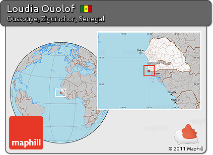 Gray Location Map of Loudia Ouolof, highlighted country, highlighted parent region