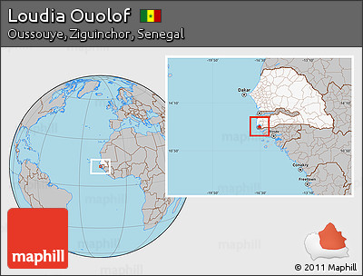 Gray Location Map of Loudia Ouolof, highlighted country, highlighted parent region
