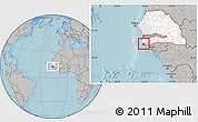 Gray Location Map of Loudia Ouolof, highlighted country, highlighted parent region, hill shading