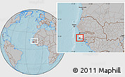 Gray Location Map of Loudia Ouolof, highlighted parent region, highlighted grandparent region, within the entire country, hill shading