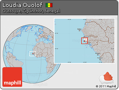 Gray Location Map of Loudia Ouolof, highlighted parent region, highlighted grandparent region