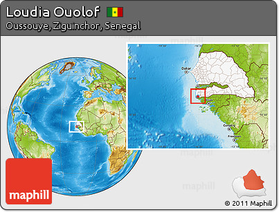 Physical Location Map of Loudia Ouolof, highlighted country, highlighted parent region