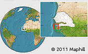 Satellite Location Map of Loudia Ouolof, highlighted country, highlighted grandparent region, within the entire country