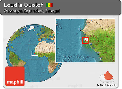 Satellite Location Map of Loudia Ouolof, highlighted grandparent region