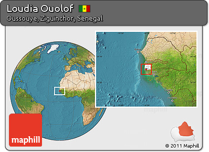 Satellite Location Map of Loudia Ouolof, highlighted parent region, highlighted grandparent region