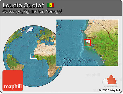 Satellite Location Map of Loudia Ouolof, highlighted parent region, highlighted grandparent region