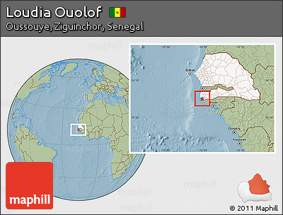 Savanna Style Location Map of Loudia Ouolof, highlighted country, highlighted parent region, hill shading