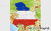 Flag 3D Map of Serbia and Montenegro, physical outside
