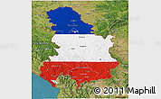 Flag 3D Map of Serbia and Montenegro, satellite outside