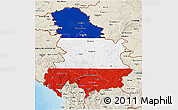 Flag 3D Map of Serbia and Montenegro, shaded relief outside