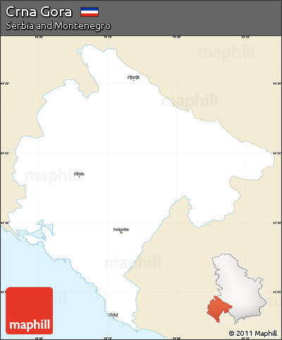 Classic Style Simple Map of Crna Gora, single color outside