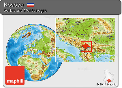Physical Location Map of Kosovo, within the entire country