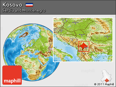 Physical Location Map of Kosovo, within the entire country