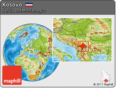 Physical Location Map of Kosovo, within the entire country