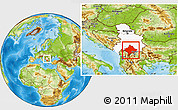 Physical Location Map of Kosovo, highlighted country, within the entire country