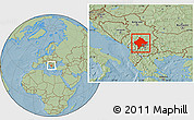 Savanna Style Location Map of Kosovo, hill shading