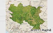 Satellite 3D Map of Srbija, shaded relief outside