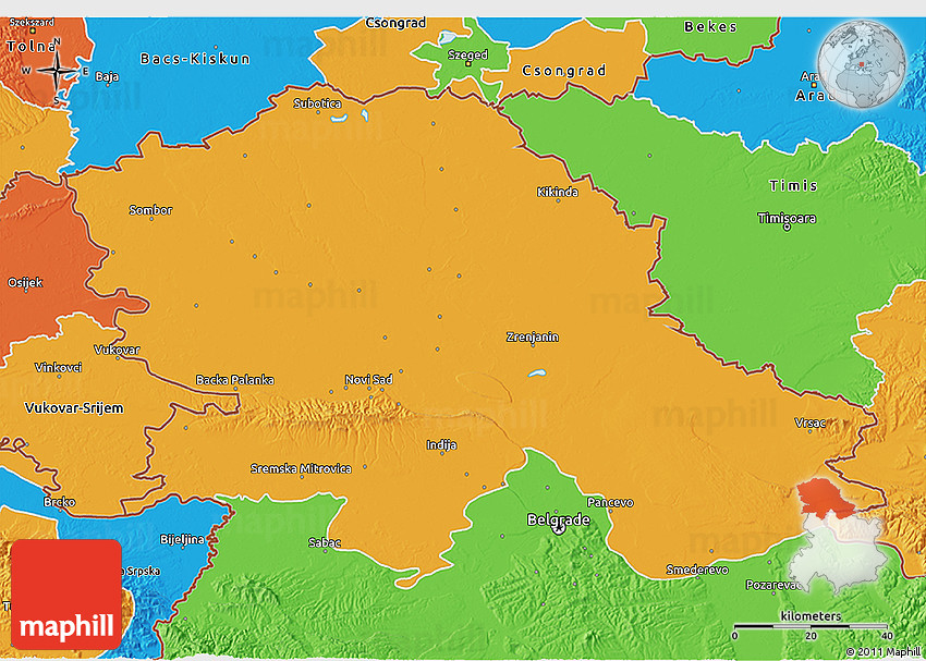 Political 3D Map of Vojvodina