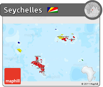 Flag 3D Map of Seychelles, single color outside, bathymetry sea, flag rotated