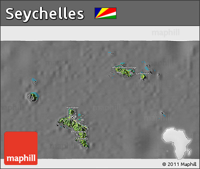 Satellite 3D Map of Seychelles, desaturated