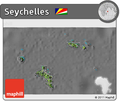 Satellite 3D Map of Seychelles, desaturated