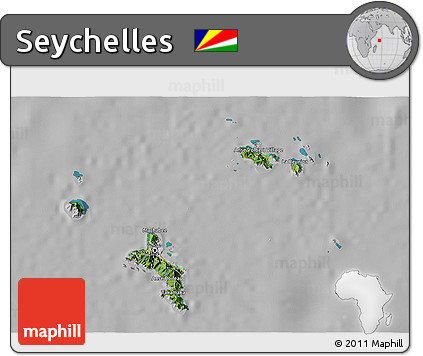 Satellite 3D Map of Seychelles, lighten, desaturated