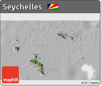 Satellite 3D Map of Seychelles, lighten, desaturated