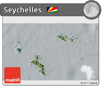 Satellite 3D Map of Seychelles, lighten, semi-desaturated