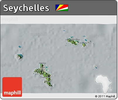 Satellite 3D Map of Seychelles, lighten, semi-desaturated