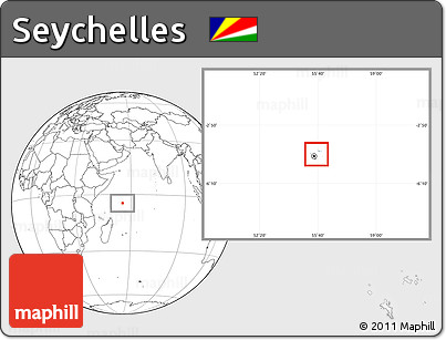 Gray Location Map of Seychelles, blank outside, hill shading inside