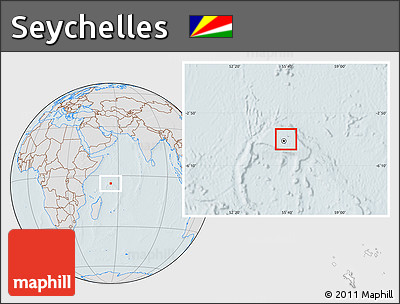 Gray Location Map of Seychelles, lighten, hill shading