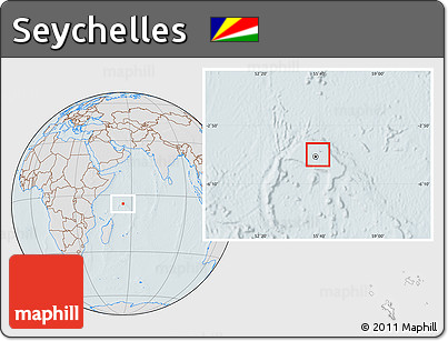 Gray Location Map of Seychelles, lighten, hill shading