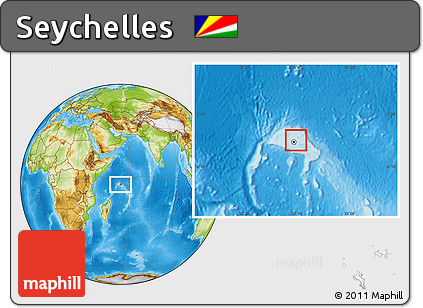 Gray Location Map of Seychelles, physical outside, hill shading