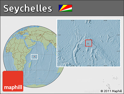 Gray Location Map of Seychelles, savanna style outside, hill shading outside