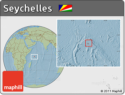Gray Location Map of Seychelles, savanna style outside, hill shading outside